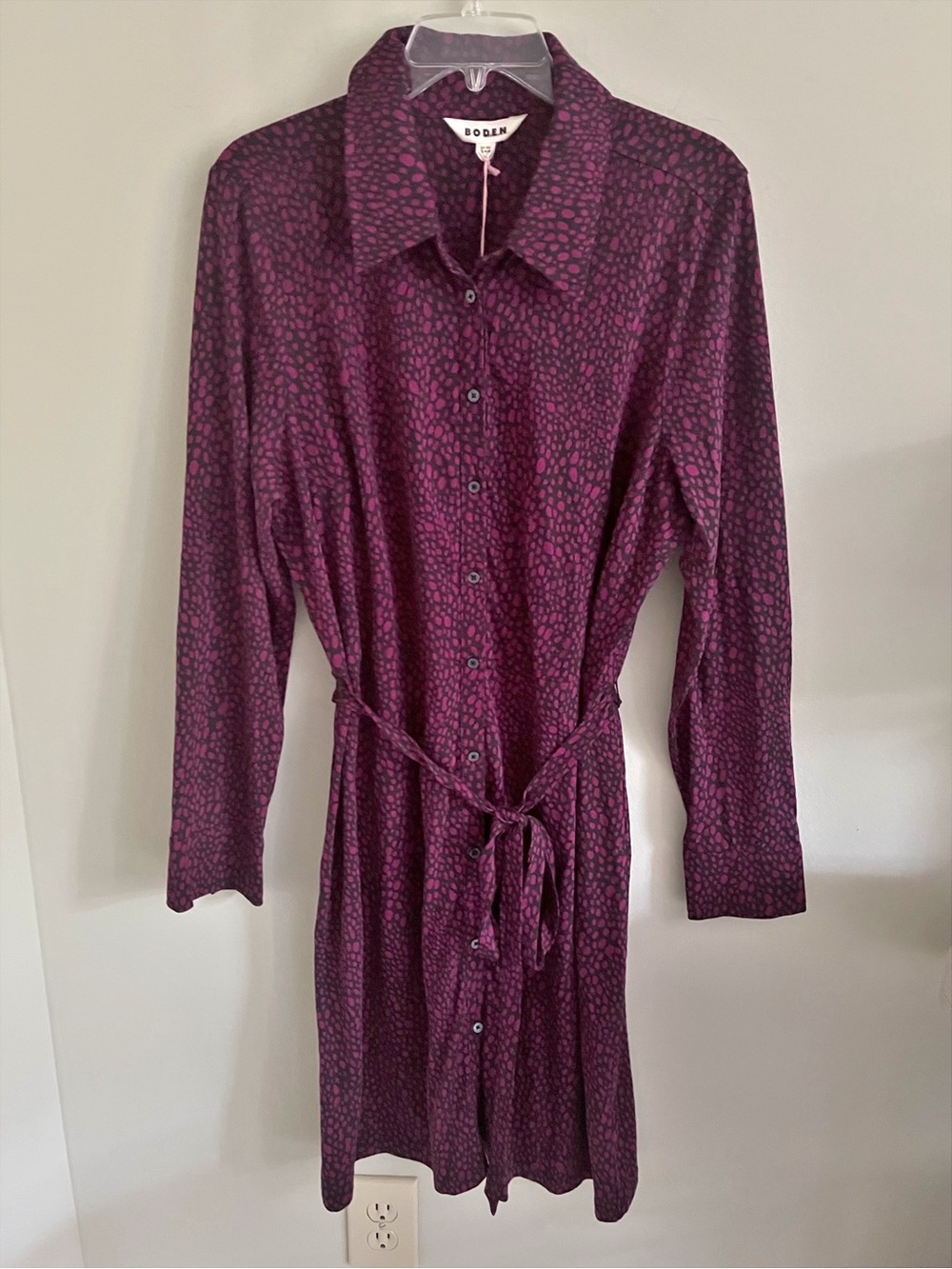 Boden berry/black Jessie jersey shirt dress, sz 16/18. - Picture 3 of 11